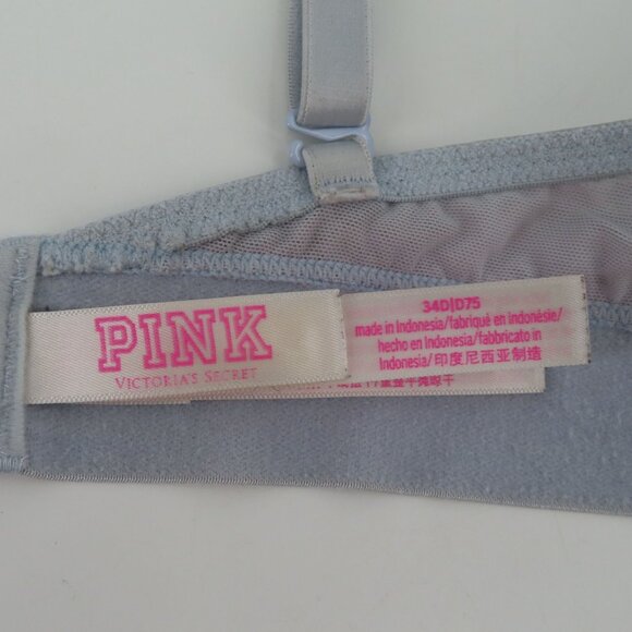 PINK Victorias Secret 34D Bra Wear Everywhere Super Push Up Gray Leopard Mesh - Picture 10 of 15